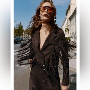 Brand new with tags! Zara FAUX SUEDE FRINGED JACKET, Size M